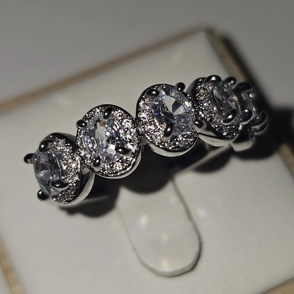 Baguette cz band silver ring